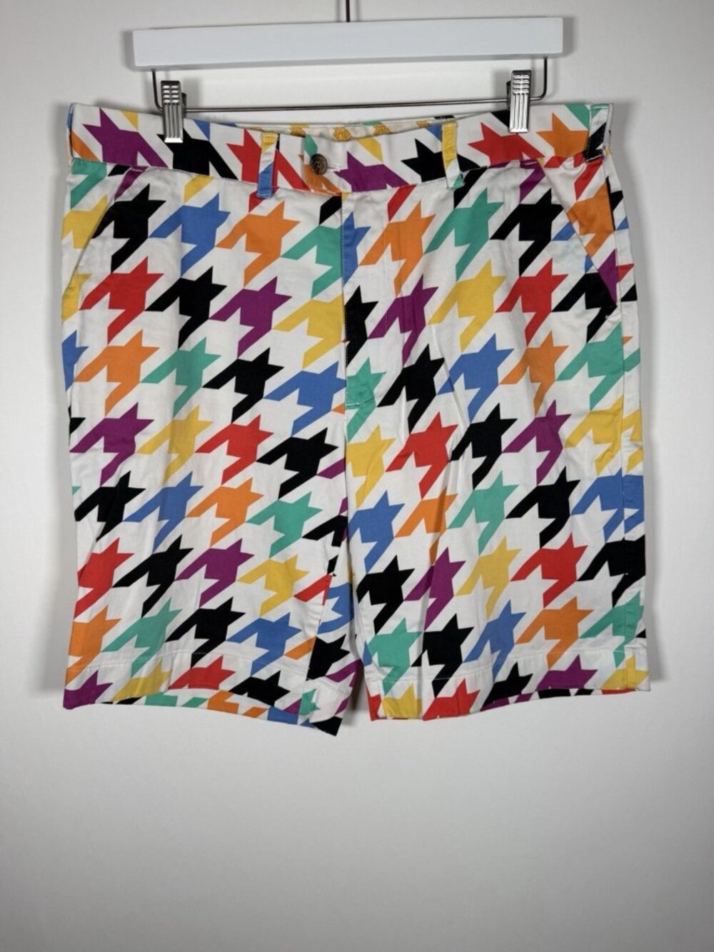 LOUDMOUTH Golf "Razzle Dazzle" houndstooth colorful fun shorts 38 preppy
